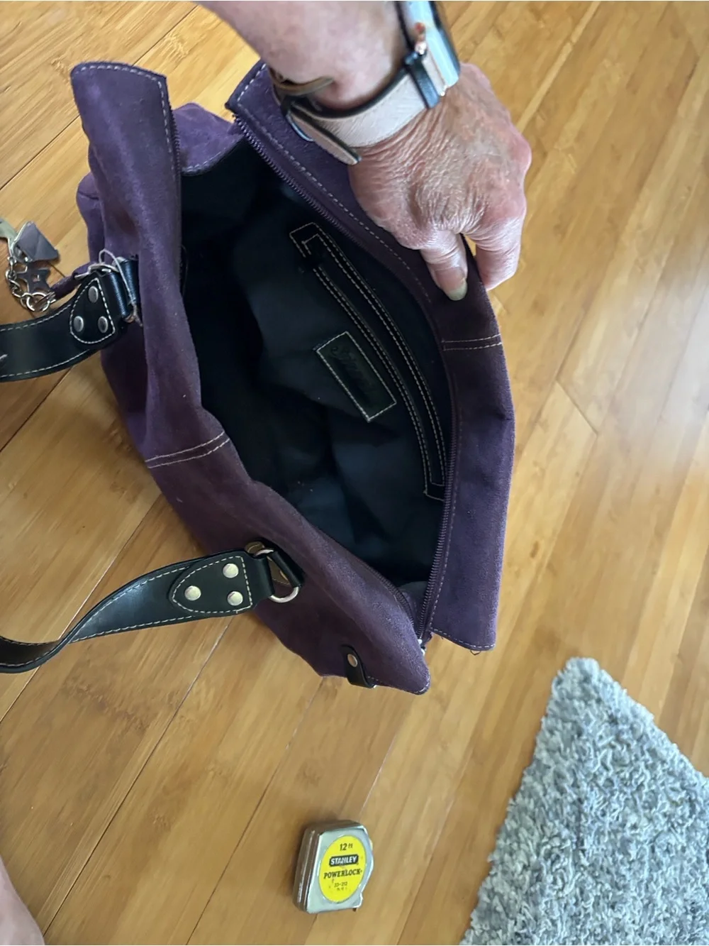 St. John's Bay Plum Suede Satchel with Black Handles